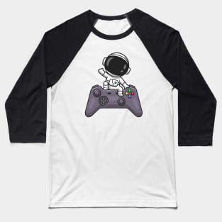 Cute Astronaut Waving Hand On Controller Cartoon Baseball T-Shirt